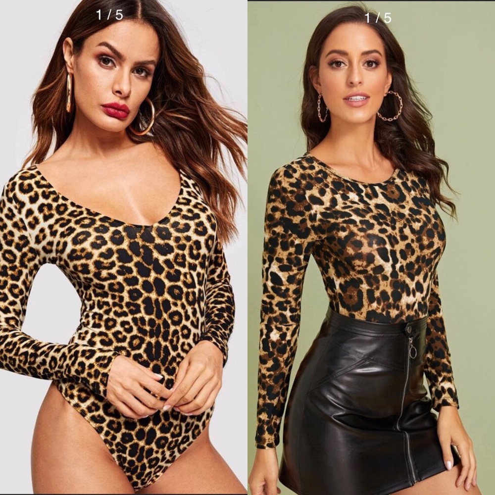 Shein Leopard Print Fitted Bodysuits. 2 suits